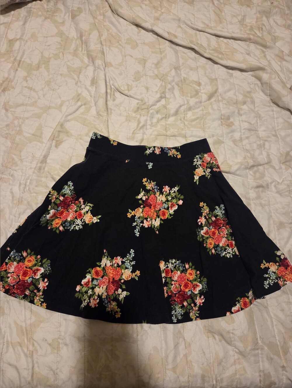 Black Floral A-Line Skirt